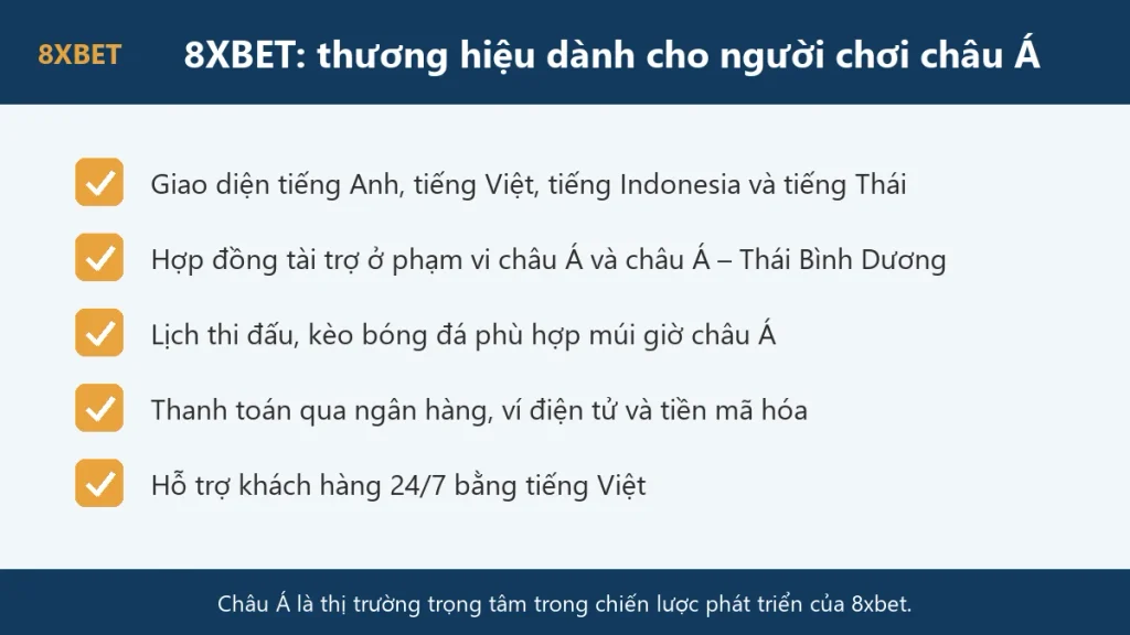 Năm điểm cho thấy 8xbet là thương hiệu dành cho người chơi châu Á