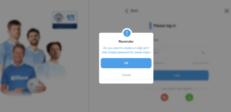Hộp thoại nhắc tạo mã PIN 4 chữ số trên màn hình đăng nhập 8xbet