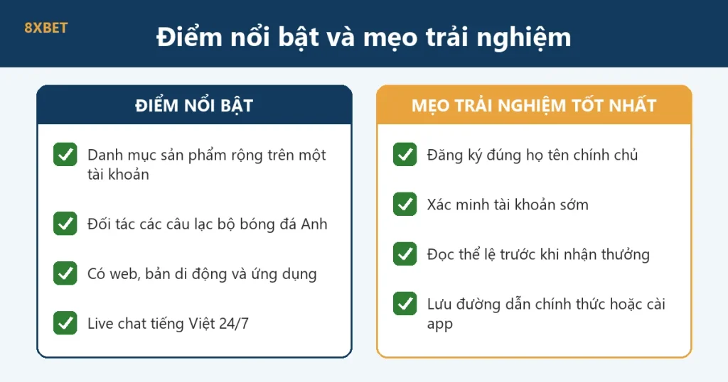 Đồ họa điểm nổi bật của 8xbet và mẹo để có trải nghiệm tốt nhất