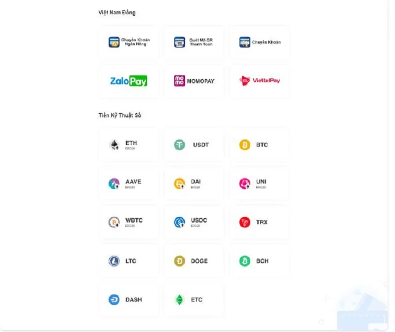 Danh sách phương thức nạp tiền 8xbet gồm chuyển khoản ngân hàng, quét mã QR, ZaloPay, MoMo, ViettelPay và các loại tiền kỹ thuật số