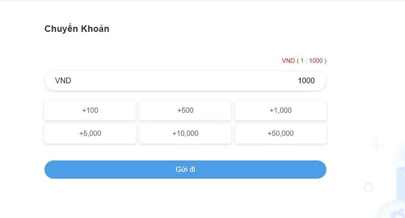 Ô nhập số tiền nạp 8xbet với các nút cộng nhanh và nút Gửi đi
