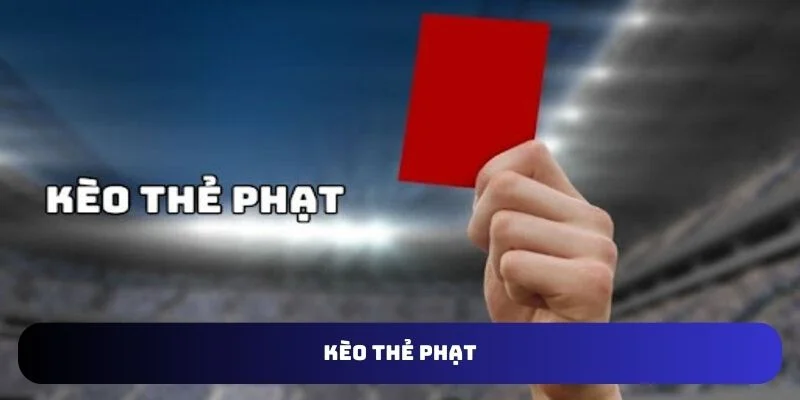 Bàn tay giơ thẻ đỏ trên nền sân vận động mờ, minh họa thể lệ cược thẻ phạt 8xbet.